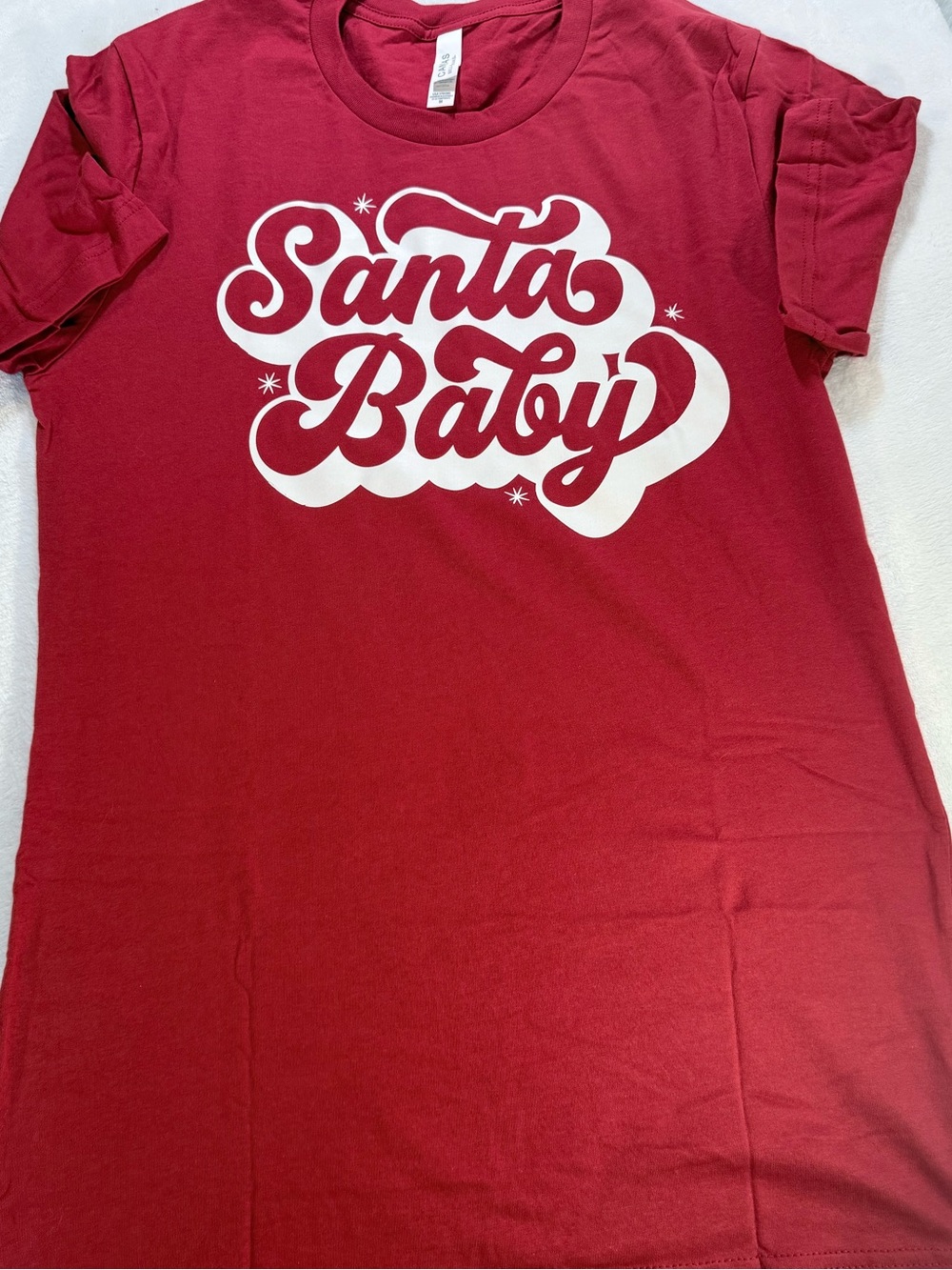 Bella Canvas Red Tee with White 'Santa Baby' Graphic
